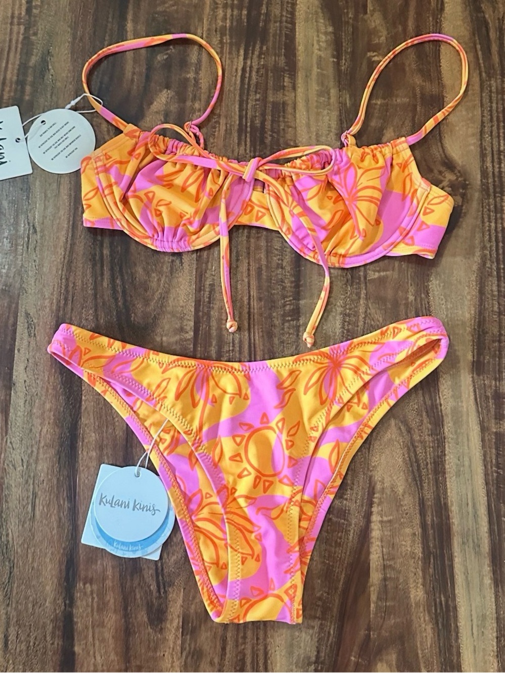 Kulani Kinis Orange & Pink palm trees and sun Bikini Set